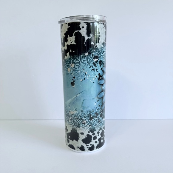 Turquoise Jewel Cow Print 20oz Skinny Tumbler - Picture 4 of 4